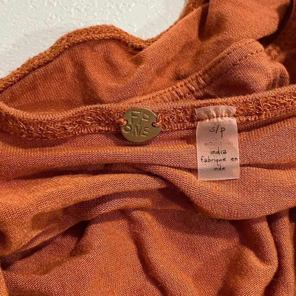Free People FP One Rust Orange Halter Top S Plunge Ruched Y2K Boho